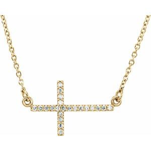 14K Yellow Gold Round 19.5 X 10.8 Mm 1Mm G-H Si1-Si2 1/10 Ctw Lab-Grown Diamond Sideways Cross Necklace, Length: 18 In