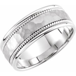 10K Or 14K Yellow Or White Gold 8mm Rope Edge Comfort-Fit Flat Band