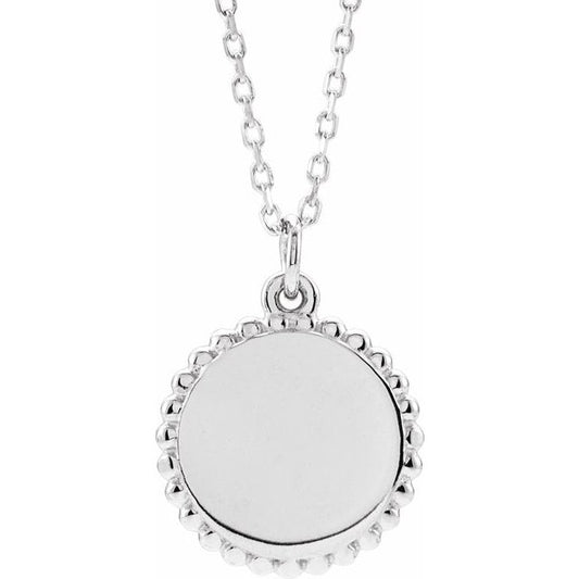 Sterling Silver 18.3 X 13.8 Mm 16-18 In Polished Engravable Round Beaded Necklace