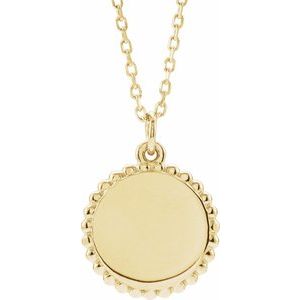14K Yellow Gold 18.3 X 13.8 Mm 16-18 In Polished Engravable Round Beaded Necklace