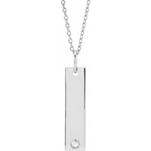 14K White Gold 20 X 5 Mm 16-18 In Polished .03 Ct Natural Diamond Engravable Bar Necklace