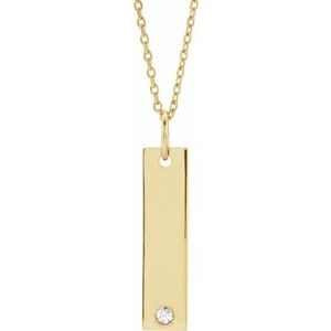 14K Yellow Gold 20 X 5 Mm 16-18 In Polished .03 Ct Natural Diamond Engravable Bar Necklace