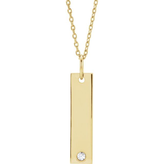 18K Yellow Gold-Plated Sterling Silver 20 X 5 Mm 16-18 In Polished .03 Ct Natural Diamond Engravable Bar Necklace