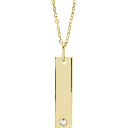 18K Yellow Gold-Plated Sterling Silver 20 X 5 Mm 16-18 In Polished .03 Ct Natural Diamond Engravable Bar Necklace