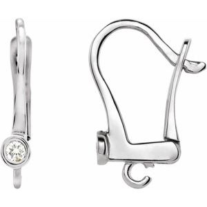 14K White Gold Round 12.8 X 6.4 Mm 2Mm G-H I1 .03 Ctw Natural Diamond Lever Back Earring Top