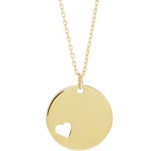 14K Yellow Gold-Plated Sterling Silver 15 X 15 Mm 16-18 In Polished Pierced Heart Engravable Disc 16-18 Inch Necklace