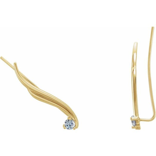14K Yellow Gold 3 Mm Round Backless Polished 1/5 Ctw Natural Diamond Ear Climbers