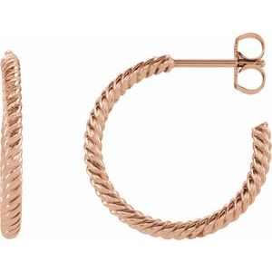 14K Rose Gold Pair Rope Hoop Earrings, Length: 17 Mm, Thickness: 1.7 Mm