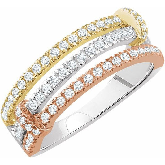 14K White/Rose/Yellow Gold Round Polished 1/2 Ctw Natural Diamond Ring, Size 7