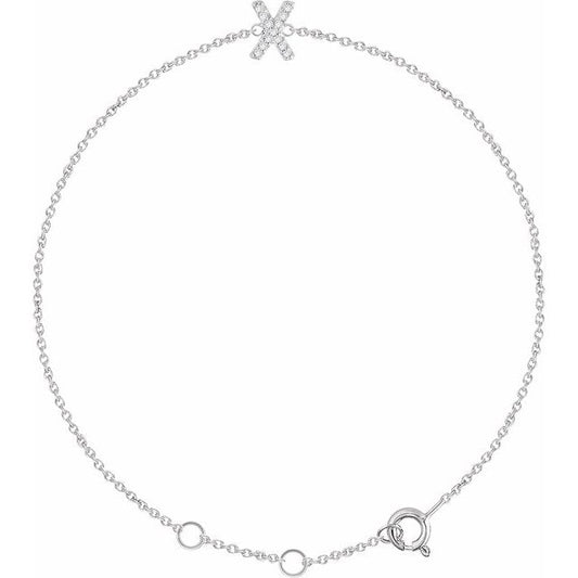 14K Yellow Or White Gold Round I1, H+ Polished Natural Diamond Initial 6-7" Bracelet