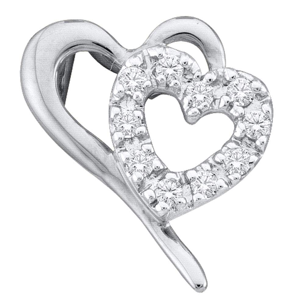 10K White Gold Womens Round Diamond Small Dainty Heart Pendant 1/10 Cttw