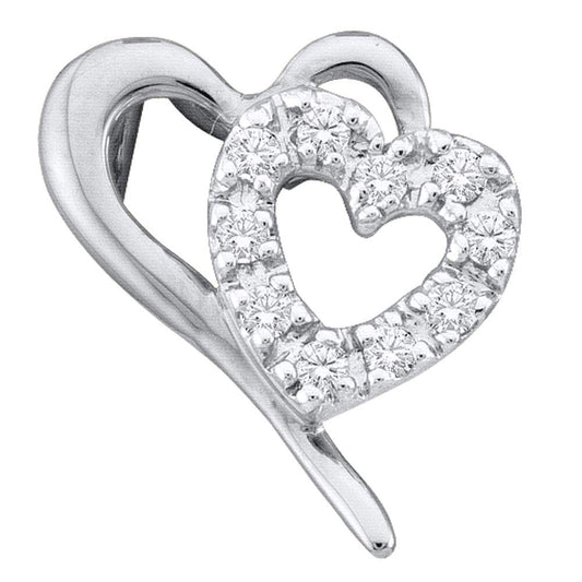 10K White Gold Womens Round Diamond Small Dainty Heart Pendant 1/10 Cttw