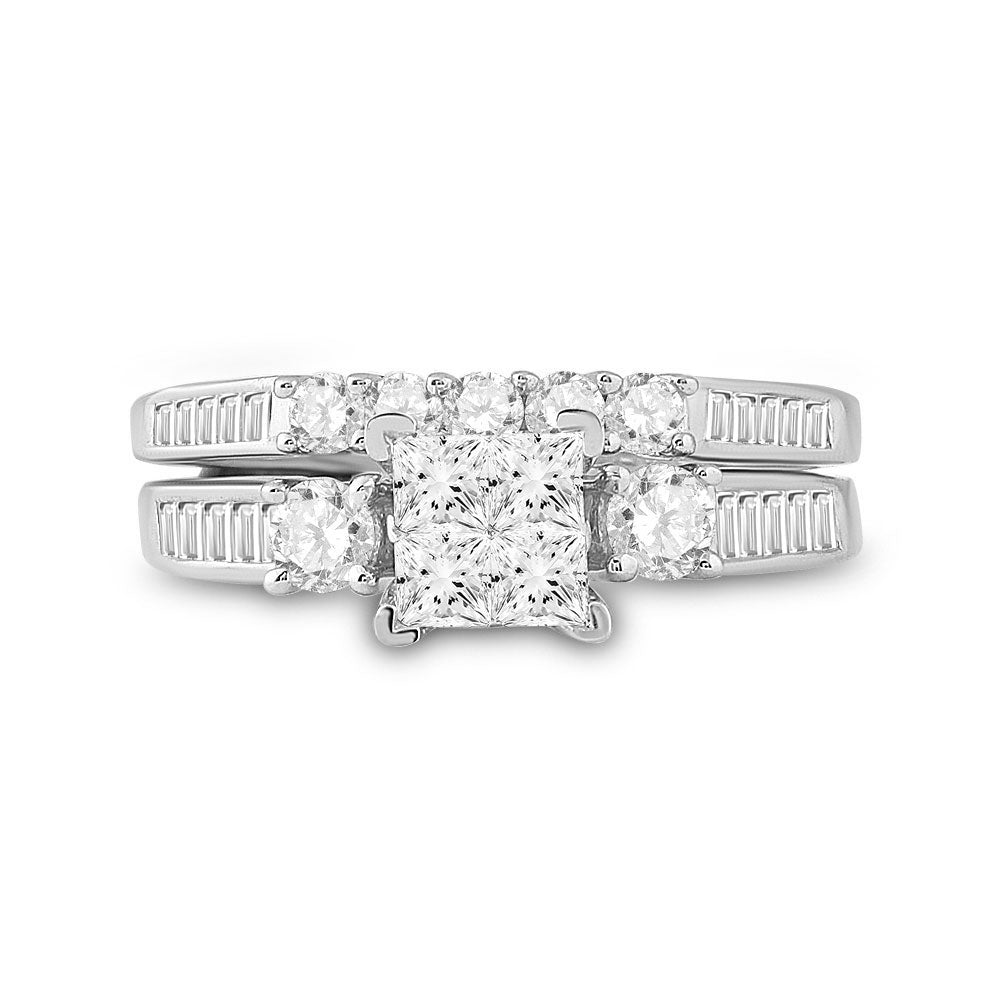 10K White Gold Womens Princess Diamond Bridal Wedding Ring Band Set 1.00 Cttw, Womens Size: 5-10