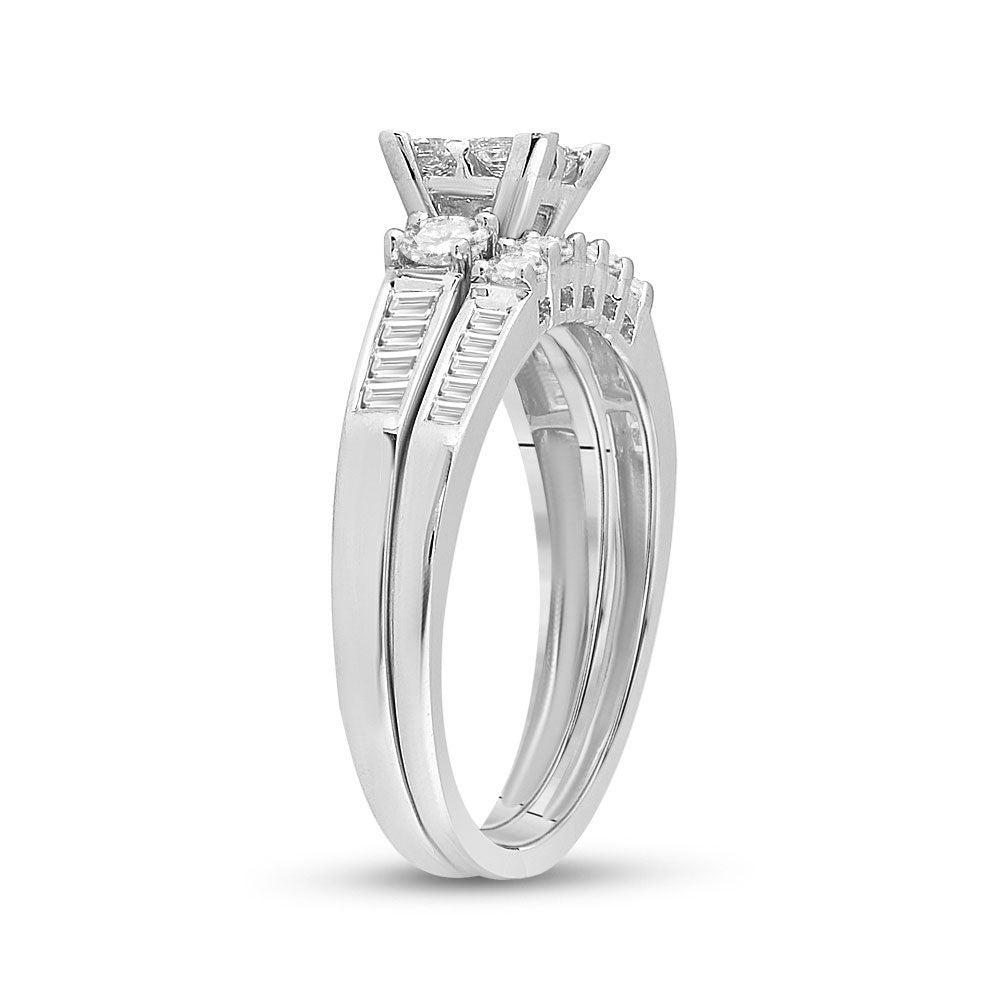 10K White Gold Womens Princess Diamond Bridal Wedding Ring Band Set 1.00 Cttw, Womens Size: 5-10