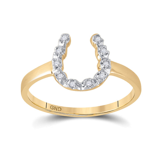 14K Yellow Gold Womens Round Diamond Lucky Horseshoe Ring 1/20 Cttw, Womens Size: 5-10