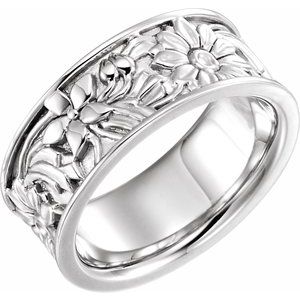Sterling Silver 8.25 Mm Polished Floral Band Size 7