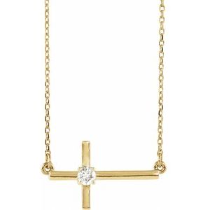 14K Yellow Gold Round 3Mm Gh Si1-Si2 1/10 Ctw Lab Grown Diamond Sideways Cross Adjustable Necklace, Length: 18 In