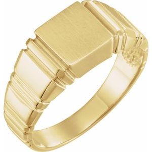 10K Yellow Gold Square 11 X 11 Mm Brush Polished Signet Ring Size 10