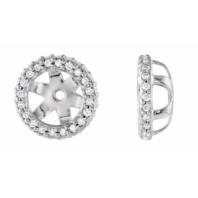 14K White Gold 6.5 Mm Polished 1/5 Ctw Natural Diamond Halo-Style Earring Jackets