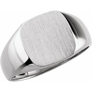 10K White Gold 14 X 14 Mm Brush Polished Signet Ring Size 11