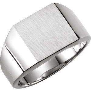 14K White Gold Square 12 X 12 Mm Brush Polished Signet Ring Size 10