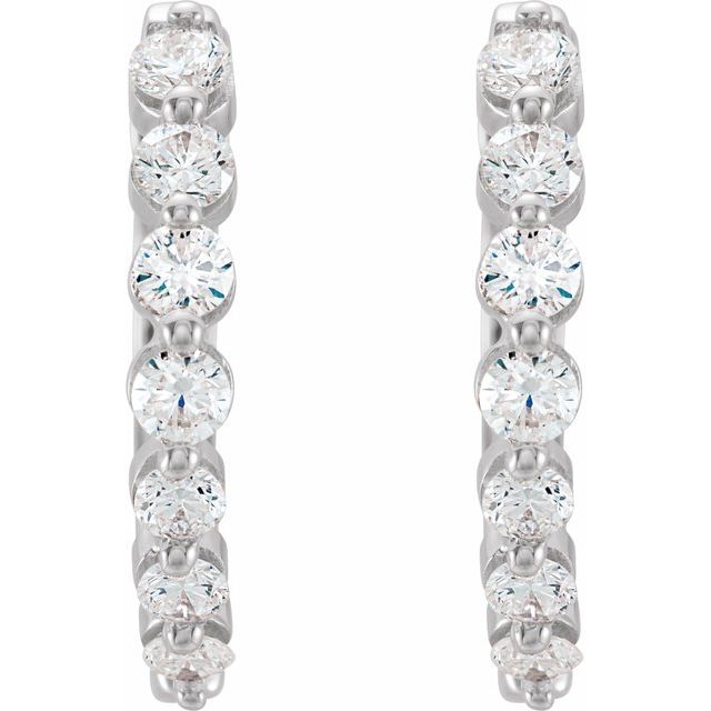 14K White Gold Round 15.25 Mm 2.5 Mm I1, H+ Pair Hinged Polished 3/4 Ctw Natural Diamond Hoop Earrings