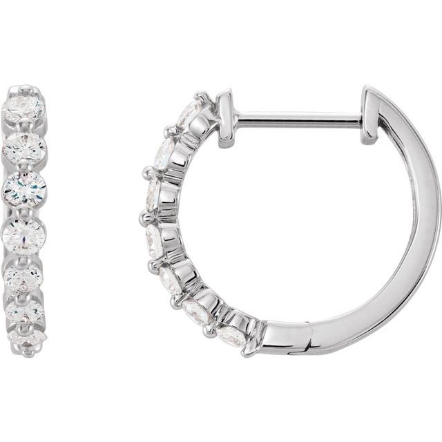 14K White Gold Round 15.25 Mm 2.5 Mm I1, H+ Pair Hinged Polished 3/4 Ctw Natural Diamond Hoop Earrings