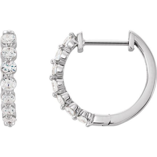 14K White Gold Round 15.25 Mm 2.5 Mm I1, H+ Pair Hinged Polished 3/4 Ctw Natural Diamond Hoop Earrings