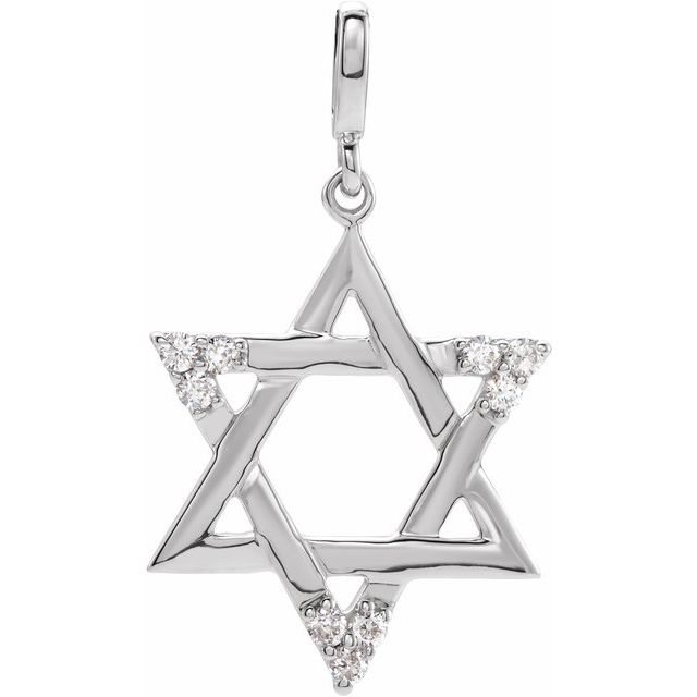 14K White Gold Round I1, H+ Polished 1/10 Ctw Natural Diamond Star Of David Pendant