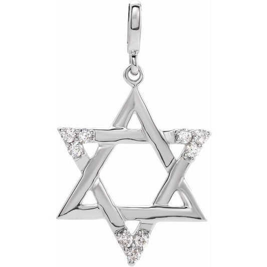14K White Gold Round I1, H+ Polished 1/10 Ctw Natural Diamond Star Of David Pendant