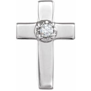 14K White Gold Round 1.3Mm 9 X 7 Mm Polished .01 Ct Natural Diamond Cross Lapel Pin