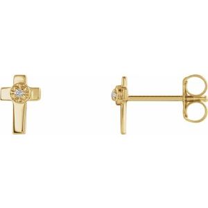 14K Yellow Gold Round 1Mm Si1, G-H .01 Ctw Natural Diamond 4-Prong Friction Back Cross Earrings