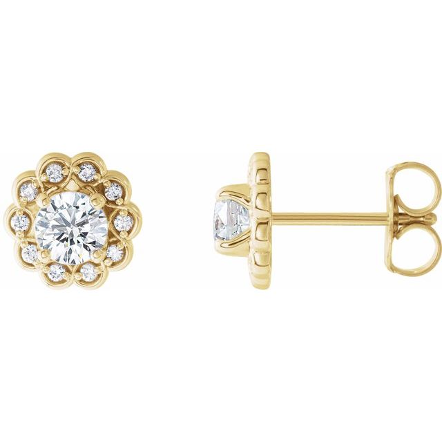 14K Yellow Gold 4.1 Mm Round Friction Back Polished 5/8 Ctw Natural Diamond Stud Earrings With Backs