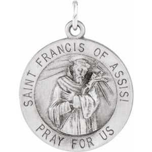 Sterling Silver 18 Mm Polished St. Francis Of Assisi Medal