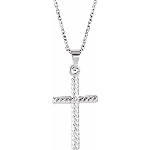 Sterling Silver 12.3 X 8.5 Mm 18 In Polished Rope Cross Necklace
