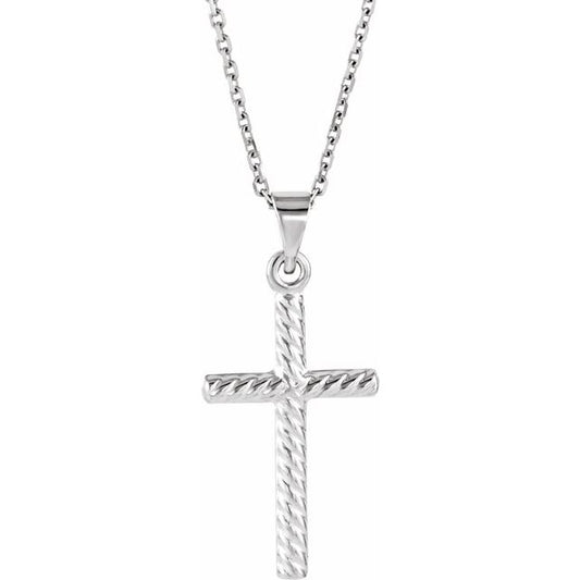 Sterling Silver 12.3 X 8.5 Mm 18 In Polished Rope Cross Necklace