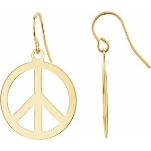 14K Yellow Gold 21 X 21 Mm Pair Backless Polished Peace Sign Earrings