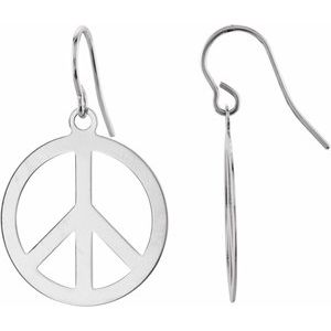 14K White Gold 21 X 21 Mm Pair Backless Polished Peace Sign Earrings