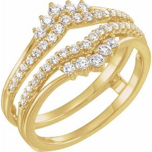 14K Yellow Gold Round Polished 1/2 Ctw Natural Diamond Double Row Ring Guard Size 7