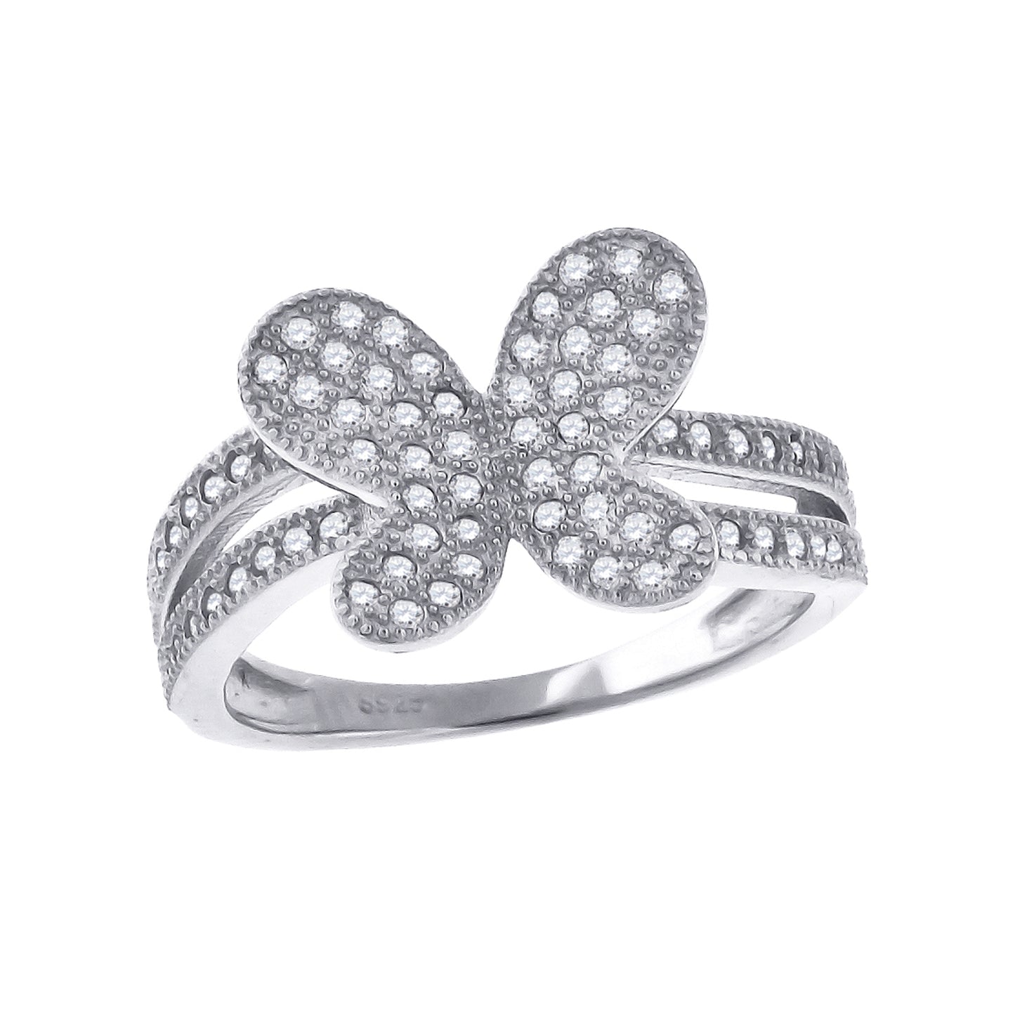 Sterling Silver Womens Cubic Zirconia Butterfly Fashion Bridal Anniversary Wedding Engagement Band Ring
