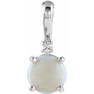 14K White Gold Round 4Mm G-H I1 Natural Opal And .015 Ct Natural Diamond Pendant
