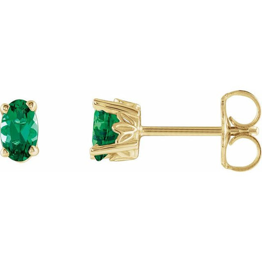 14K Yellow Gold Oval 5 X 3 Mm Friction 4-Prong Polished Scroll Setting Stud Earrings