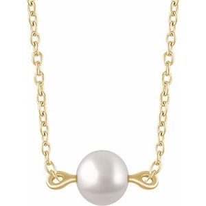 14K Yellow Gold Pearl 4 Mm  Cultured White Freshwater Pearl Necklace, Length: 18 In