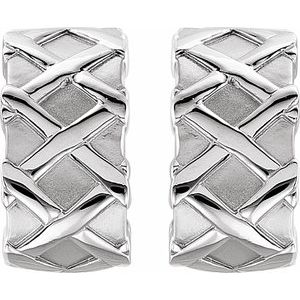 14K White Gold Patterned J Hoop Earrings