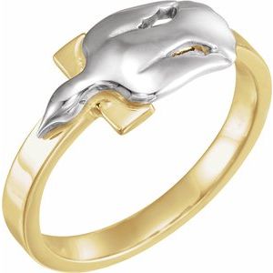 10K Yellow/White Gold Polished Dove With Cross Ring Size 7
