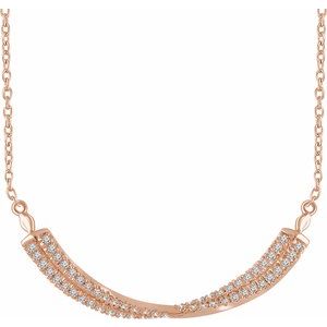14K Rose Gold Round .95Mm H+ I1 1/4 Ctw Natural Diamond Twisted Bar Necklace, Length: 18 In
