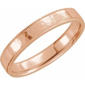 14K Rose Gold 6 Mm Polished Flat Comfort-Fit Milgrain And Hammer Finish Size 9.5