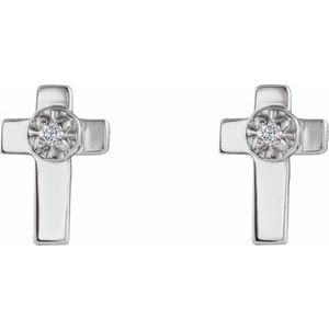 14K White Gold Round 1Mm Si1, G-H .01 Ctw Natural Diamond 4-Prong Friction Back Cross Earrings