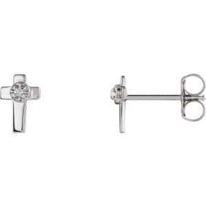14K White Gold Round 1Mm Si1, G-H .01 Ctw Natural Diamond 4-Prong Friction Back Cross Earrings