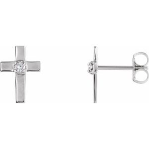 14K White Gold Round 1.7Mm Si1, G-H .04 Ctw Natural Diamond 4-Prong Friction Back Cross Earrings